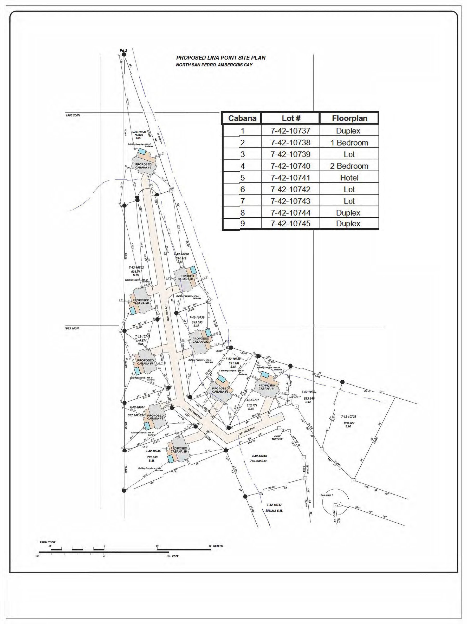 Proposed site plan showing pier and cabana layout at Lina Point