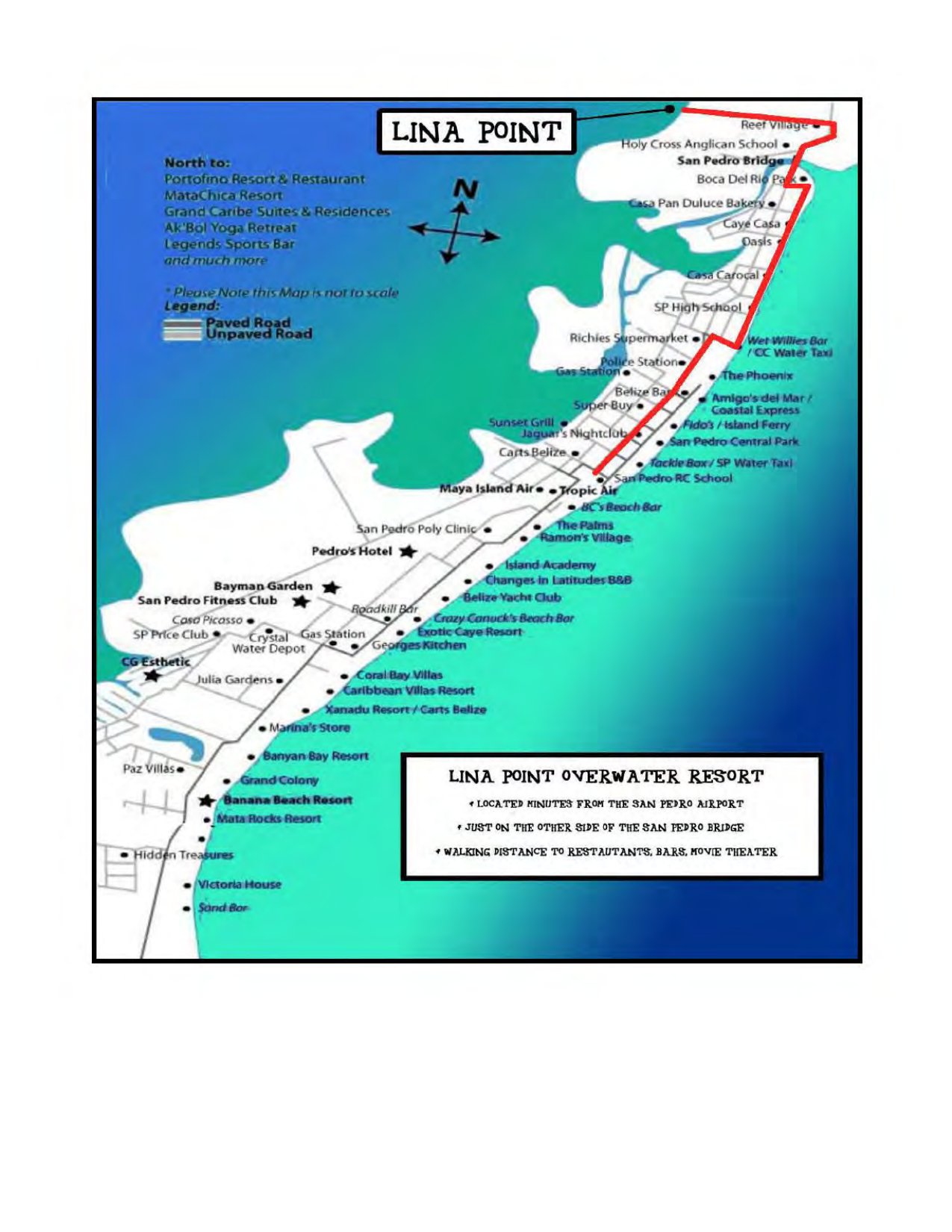 San Pedro and Ambergris Caye locator map for Lina Point